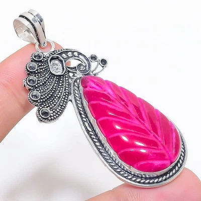 Ruby(Simulated) Gemstone 925 Sterling Silver Jewelry Pendant 2.76" f347 - Image 1 of 2
