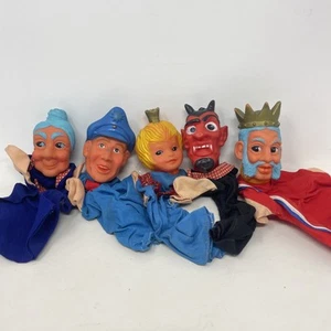 Lot Of Vintage Rubber Face Hand Puppets Devil King Cop - Picture 1 of 9
