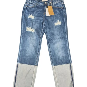 Pantalon jean femme 38 patchwork vieilli taille haute réservé petite amie - Photo 1/17