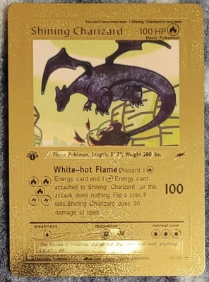 Pokémon Fan Art Gold Shining Charizard 107/105 Mint Best Christmas Gift Hot - Image 1 of 2