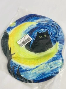 Starry Night Black Cat Mouse Pad With Gel Wrist Support Cute Van Gogh Cute Cozy - Bild 1 von 3