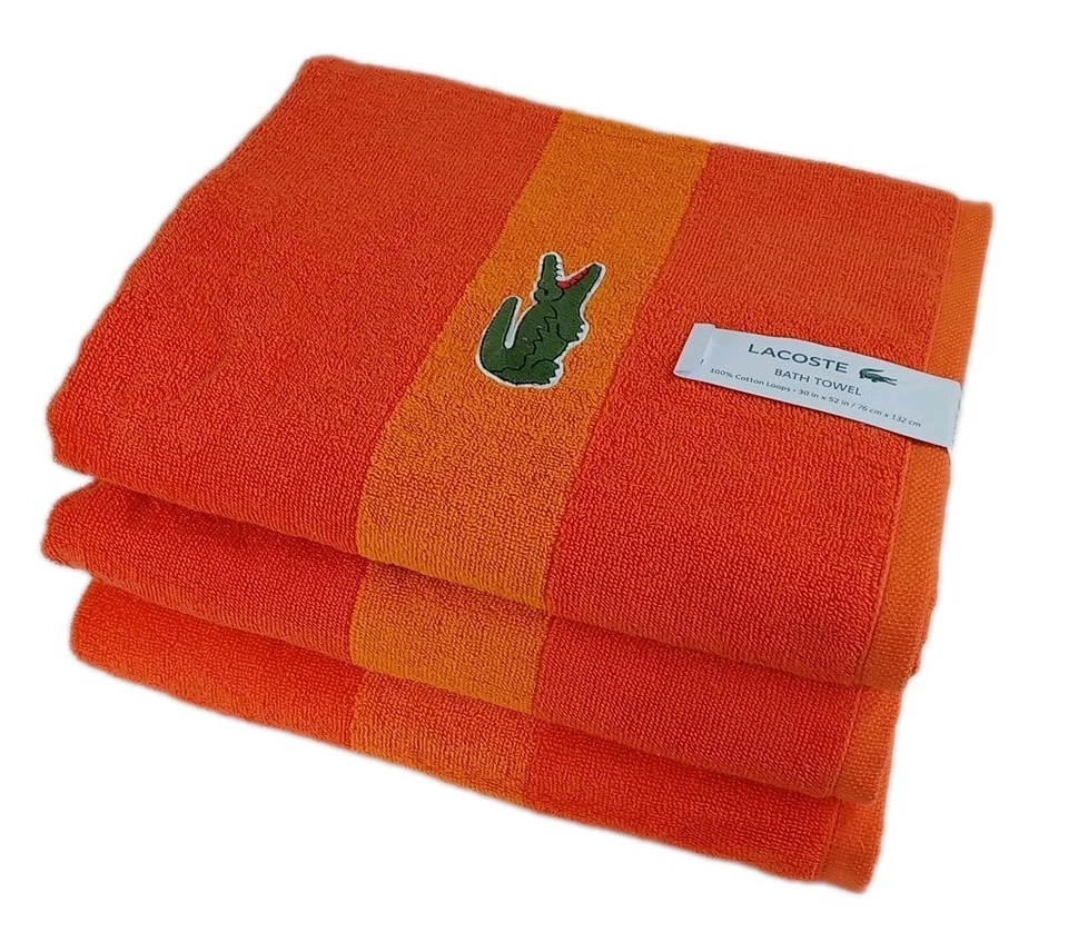 Lacoste Bath Towel 100% Cotton Orange 30x52 Embroidered Crocodile Logo  - Image 1 of 1