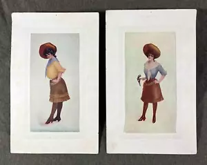 2 VTG 1904 Saloon Prints 9x14" Western Cowgirl Annie Oakley Signed H.M Pollock - Picture 1 of 13