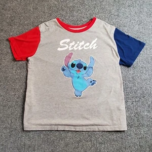 Disney Lilo & Stitch Multicolored Sleeves Women’s Grey T-Shirt Size L Ohana - Picture 1 of 12