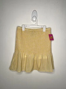 In Girl Smocked Gingham Skirt Girls Size XL 16 Yellow Ruffle Hem - Picture 1 of 4