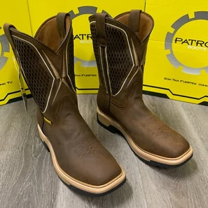 MEN'S SQUARE STEEL & SOFT TOE WORK BOOTS COWBOY BROWN GENUINE LEATHER OIL RESIST - Picture 1 of 12