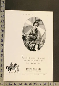 1930 SPORT WOMEN EQUESTRIAN RIDING HABIT HORSE FRANKLIN SIMON FASHION AD XI38 - Picture 1 of 1