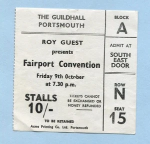 1970 Fairport Convention concert ticket stub Guildhall Portsmouth UK Full House - Picture 1 of 1