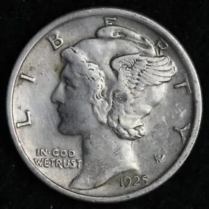 1925 Mercury Silver Dime AU E212 T - Picture 1 of 2