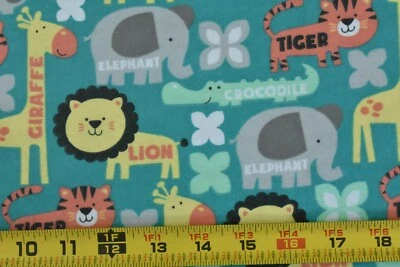 32" Long, Colorful Baby Jungle Animals on Teal Flannel, Jo-Ann, Hudson, P7844 - Image 1 of 4