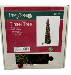 Merry Brite Tinsel tree collapsible stand included 50 led light decoration READ - Picture 1 of 8