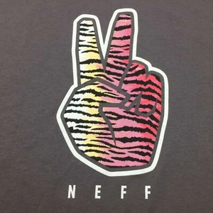 Neff Men's Hand Peace Sign Animal Print Gray T Shirt Size Large - Picture 1 of 7
