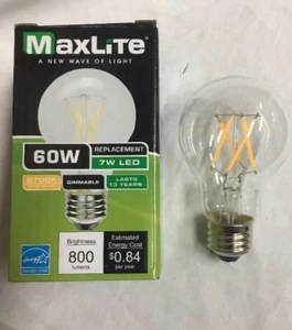MaxLite CLEAR FILAMENT Design LED A19 7W = 60 W # LF7A19DLED27/G2 Dimmable *NEW - Picture 1 of 11