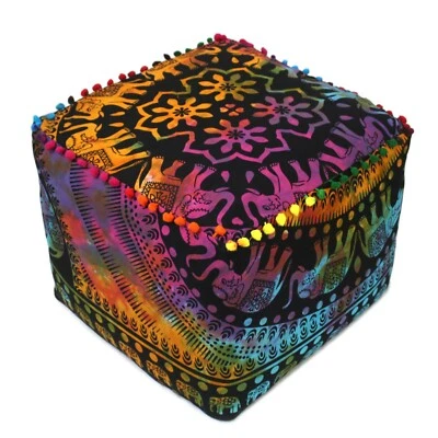 18x18" Multi Elephant Mandala Floor Pillow Meditation Square Ottoman Seat Cover - Image 1 of 4