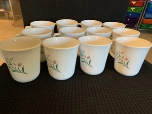 Vintage 12er Set Corelle Rosemarie Tulpe Kaffeetassen Tassen Gläser Neu Weiß - Bild 1 von 4