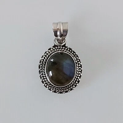 Silber-Kettenanhänger - oval - Labradorit - verziert - mittel - Silber 925 - Bild 1 von 4