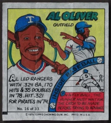 1979 Topps Bazooka MLB Bubble Gum Player Portraits #16 AL OLIVER - Texas Rangers - Image 1 of 2