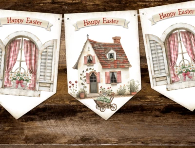 Banderín de Pascua de guinga roja estilo rústico decoración de Pascua feliz Foto 1 de 4