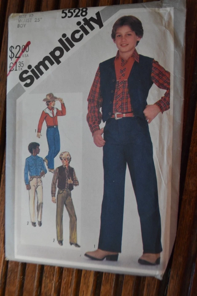 Simplicity 5528 BOYS Western Shirt Vest Jeans Lined Clothing Pattern Sz 10 Uncut - Image 1 of 1