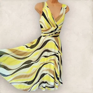 Vestido Hobbs Para Mujer Amarillo Crema Negro Seda Ajuste Acampanado Ocasión de Verano Reino Unido 12 - Imagen 1 de 5
