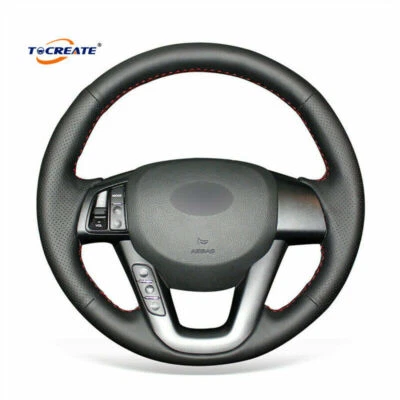 DIY Black Genuine Leather Steering Wheel Cover for Kia K5 Optima 2011-2013 #AT03 - Image 1 of 4