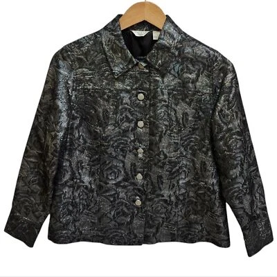 Blazer Laura Ashley Mujer PM Negro Plateado Metálico Botón Forrado Bolsillos Fiesta Foto 1 de 4