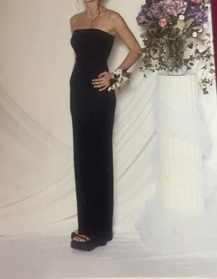 Винтажный Y2k черный гладкий официальный платье Peep дизайн назад открытые ремни разрез назад Sm - Изображение 1 из 4