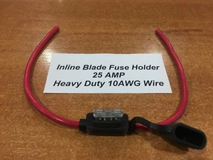 Soporte de fusible de hoja en línea - 25 AMP de alta resistencia 10AWG cable Inc gratuito 25 AMP fusible x 1 - Imagen 1 de 1