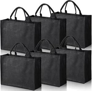 6 Pack Jute Tote Bag, Burlap Gift Tote with Handle, Grocery Shopping Bag for DIY - Picture 1 of 9