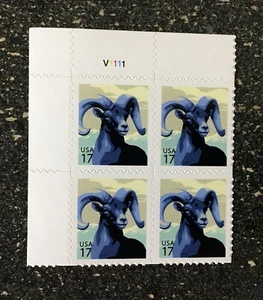 USA2007 #4138 17c Bighorn Sheep - Plate Block of 4 Mint NH self adhesive - Picture 1 of 4