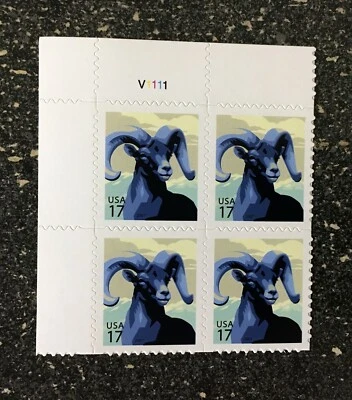 USA2007 #4138 17c Bighorn Sheep - Plate Block of 4  Mint NH self adhesive - Image 1 of 4
