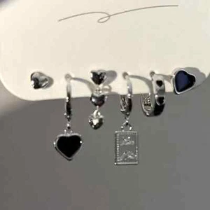 Juego de pendientes de metal color plata Love Heart Charm pendiente mujer aro pendiente 6... - Imagen 1 de 7