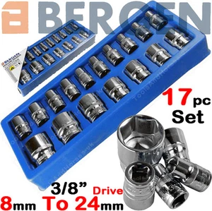 BERGEN Socket Set 3/8" Drive Shallow Sockets Set 17pc 8mm-24mm Socket Tool Set - Picture 1 of 4