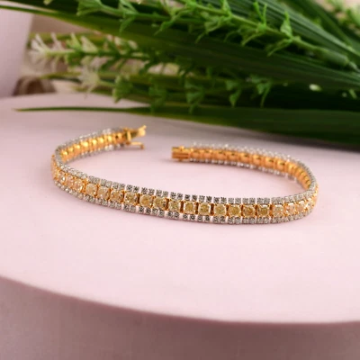 11.78 Ct Round Cut Lab Grown CVD Diamond Tennis Bracelet 18k Multi Tone Gold - Image 1 of 4