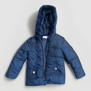 Lili Gaufrette hooded puffer coat Jacket size 6. Navy Blue Polka dot - Picture 1 of 9