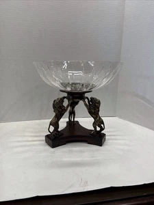 MCM Neo Classical Centerpiece Bowl Brass/Bronze Lions Holding Bowl Stunning - Picture 1 of 5