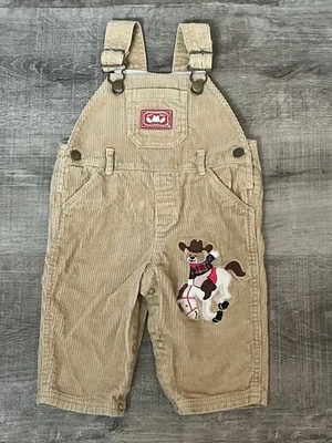 Vintage Toddler Corduroy Khaki Overalls Cowboy Embroidery 100% Cotton 12 Months - Image 1 of 4