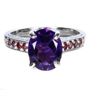 925 Sterling Silver Ring Oval Amethyst 10x8mm Rhodolite Gemstone Jewelry Size 7 - Picture 1 of 14