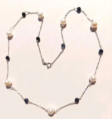 collana in argento 925 pietre zaffiro blu sfaccettato perle idea regalo natale  - Immagine 1 di 4