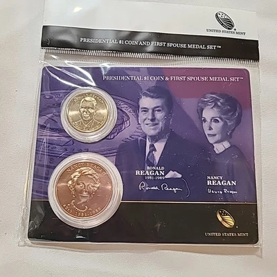 2016 US Mint Presidential $1 Coin & First Spouse Medal Set Ronald & Nancy Reagan - Image 1 of 2