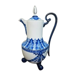 Bombay and Compay Cobalt Blue & White Rosette Coffee Pot Carafe Vintage - Picture 1 of 10