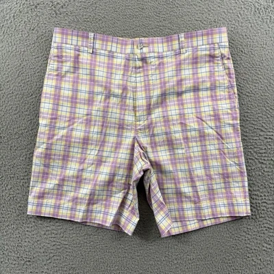 Shorts de golfe Oxford masculino 36 rosa multicolorido xadrez esporte chino zíper externo 8” - Imagem 1 de 4