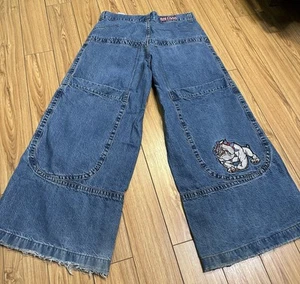 Vintage JNCO Bulldog WIDE Baggy Jeans Big Pockets 34 Waist B4 - Picture 1 of 9
