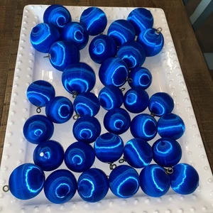 Vintage Lot 34 Satin Sheen Christmas Ornaments Blue Foam Balls - Picture 1 of 6