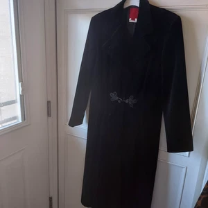 JS Collection VTG Maxi Black Cotton Velvet Opera Cape Coat Size Small - Picture 1 of 4