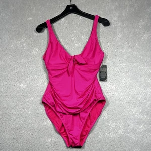 Ralph Lauren Tie-Front Scoop Neck Pink One-Piece Swimsuit Women’s 12 Black Label - Picture 1 of 9
