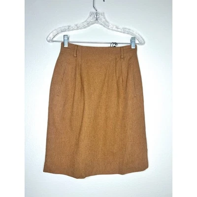 Falda limitada para mujer talla 4 mezcla de lana camel plisada hasta la rodilla carrera Foto 1 de 4