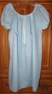 NWOT VINTAGE WOMENS SIZE L BLUE POLY COTTON MIDI NIGHT GOWN LACE BOWS - Picture 1 of 2