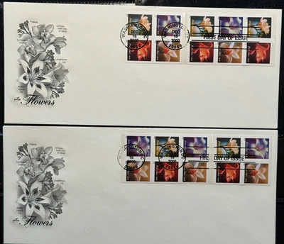 #3457 ArtCraft FLOWERS Booklet Pane of 20 Self-Adhesive on 2 FDC'S Perfect! - Image 1 of 2