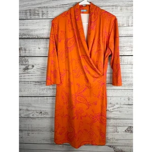 J.McLaughlin Faux Wrap Orange Pink Midi Dress Catalina Stretch XL Bright Spring - Picture 1 of 7